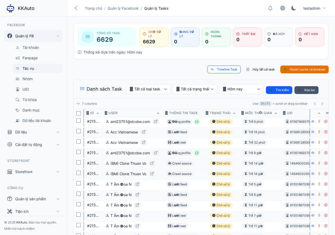Theo dõi tác vụ trên Website quản lý